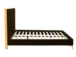 Lit 160 X 200 Cm Avec Tête De Lit Coutures Verticales - Velours - Marron Et Doré + Matelas - CLARISSE -Magasin de lits lit 14182017