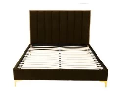 Lit 160 X 200 Cm Avec Tête De Lit Coutures Verticales - Velours - Marron Et Doré + Matelas - CLARISSE -Magasin de lits lit 14182019