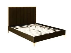 Lit 160 X 200 Cm Avec Tête De Lit Coutures Verticales - Velours - Marron Et Doré + Matelas - CLARISSE -Magasin de lits lit 14182021