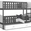 Lit Superposé Tomy 90x190 Gris - Blanc Livré Avec Sommiers, Tiroir Et Matelas En Mousse De 7cm