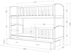 Lit Superposé Tomy 90x190 Gris - Blanc Livré Avec Sommiers, Tiroir Et Matelas En Mousse De 7cm -Magasin de lits lit 14278601