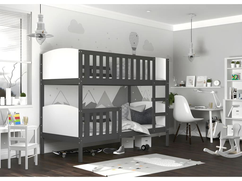 Lit Superposé Tom 90x190 Gris - Blanc Livré Avec Sommiers 2 Lit Superposé Tom 90x190 Gris - Blanc Livré Avec Sommiers – Image 2