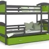 Lit Superposé Mateo 90x190 Gris - Vert Livré Avec Sommiers, Tiroir Et Matelas En Mousse De 7cm