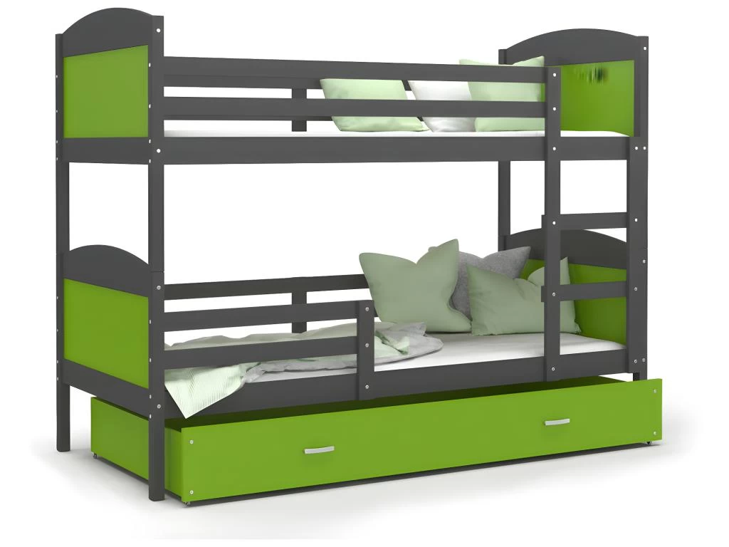 Lit Superposé Mateo 90x190 Gris - Vert Livré Avec Sommiers, Tiroir Et Matelas En Mousse De 7cm 1 Lit Superposé Mateo 90x190 Gris - Vert Livré Avec Sommiers, Tiroir Et Matelas En Mousse De 7cm