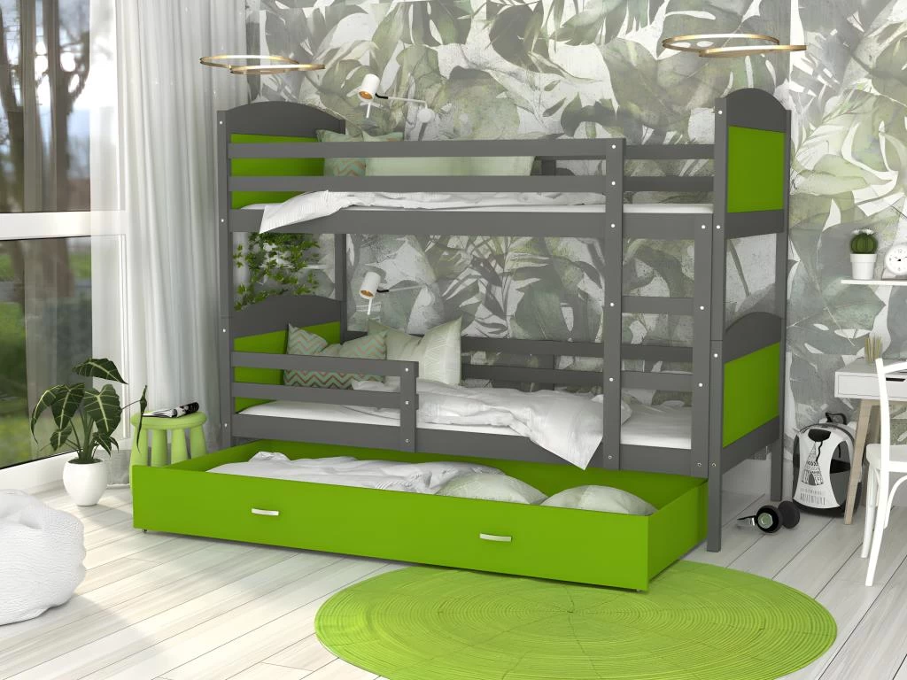 Lit Superposé Mateo 90x190 Gris - Vert Livré Avec Sommiers, Tiroir Et Matelas En Mousse De 7cm 2 Lit Superposé Mateo 90x190 Gris - Vert Livré Avec Sommiers, Tiroir Et Matelas En Mousse De 7cm – Image 2