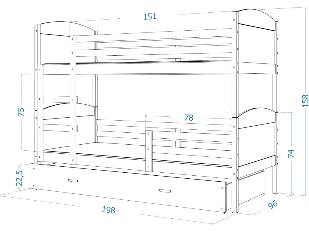 Lit Superposé Mateo 90x190 Gris - Vert Livré Avec Sommiers, Tiroir Et Matelas En Mousse De 7cm 3 Lit Superposé Mateo 90x190 Gris - Vert Livré Avec Sommiers, Tiroir Et Matelas En Mousse De 7cm – Image 3