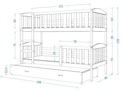 Lit Superposé Teo 90x190 Gris - Rose Livré Avec Sommiers, Tiroir Et Matelas En Mousse De 7cm -Magasin de lits lit 14331767