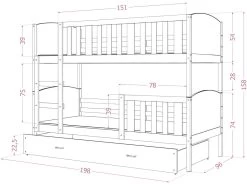 Lit Superposé Tami 90x190 (Sans Matelas) Gris - Bleu Livré Avec Le Sommiers Et Tiroir. -Magasin de lits lit 14632377