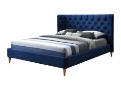 Lit 140 X 190 Cm Avec Tête De Lit Capitonnée - Velours - Bleu Roi - ENODI -Magasin de lits lit 14970715