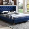 Lit 140 X 190 Cm Avec Tête De Lit Capitonnée - Velours - Bleu Roi - ENODI