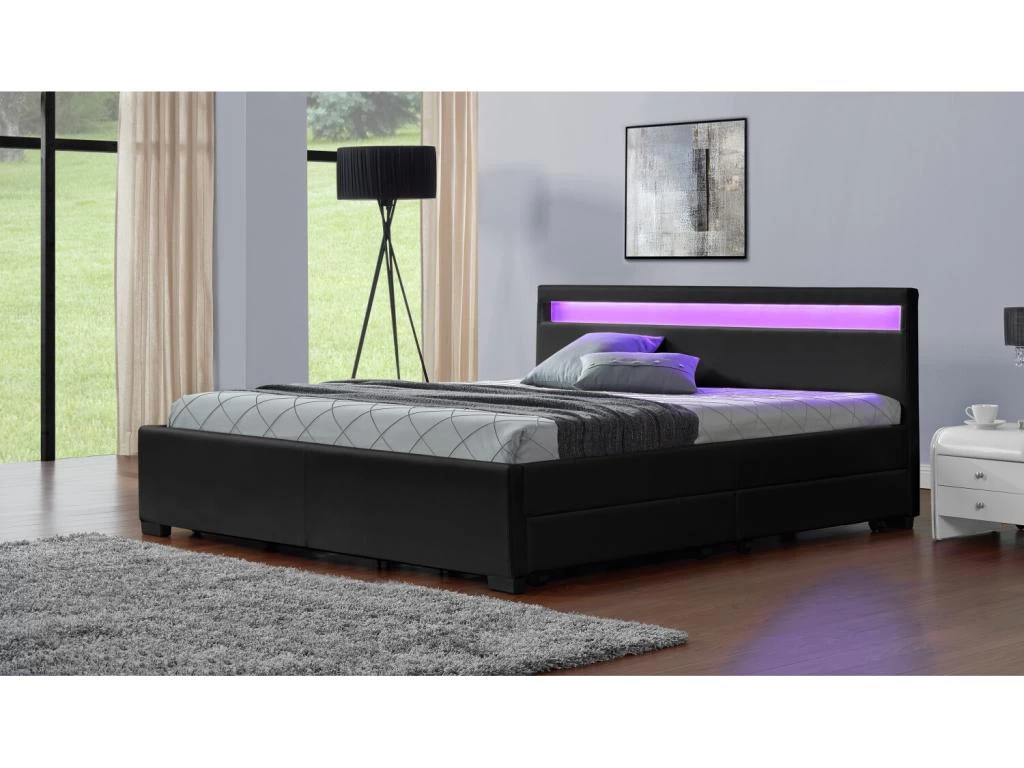 Lit Enfield - Structure De Lit En PU Noir Avec Rangements Et LED Intégrées - 160x200 Cm 6 Lit Enfield - Structure De Lit En PU Noir Avec Rangements Et LED Intégrées - 160x200 Cm – Image 6