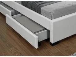 Lit Enfield - Structure De Lit En PU Blanc Avec Rangements Et LED Intégrées - 160x200 Cm -Magasin de lits lit 15004393