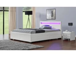 Lit Enfield - Structure De Lit En PU Blanc Avec Rangements Et LED Intégrées - 160x200 Cm -Magasin de lits lit 15004397