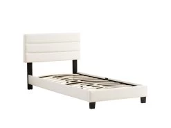Lit 1 Place FLORIDA 90x190 Cm Avec Sommier, Lit Simple Pour Enfant Ou Adulte, Hauteur Réglable, Lit En Tissu Blanc -Magasin de lits lit 15070383