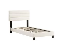 Lit 1 Place FLORIDA 90x190 Cm Avec Sommier, Lit Simple Pour Enfant Ou Adulte, Hauteur Réglable, Lit En Tissu Blanc -Magasin de lits lit 15070385