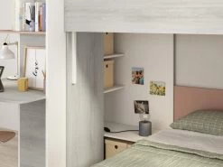 Lits Superposés 2 X 90 X 190 Cm - Avec Bureau - Gris, Blanc Et Rose - SAMUEL -Magasin de lits lit 15163523