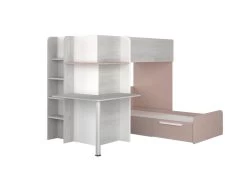 Lits Superposés 2 X 90 X 190 Cm - Avec Bureau - Gris, Blanc Et Rose - SAMUEL -Magasin de lits lit 15163527