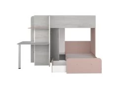 Lits Superposés 2 X 90 X 190 Cm - Avec Bureau - Gris, Blanc Et Rose - SAMUEL -Magasin de lits lit 15163543