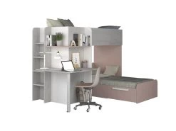 Lits Superposés 2 X 90 X 190 Cm - Avec Bureau - Gris, Blanc Et Rose - SAMUEL -Magasin de lits lit 15163545