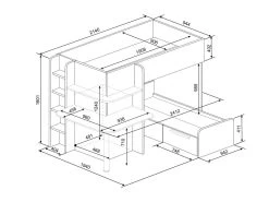 Lits Superposés 2 X 90 X 190 Cm - Avec Bureau - Gris, Blanc Et Rose - SAMUEL -Magasin de lits lit 15163559