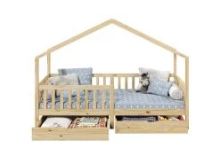Lit Cabane ELEA Lit Enfant Simple 90 X 190 Cm, Avec 2 Tiroirs De Rangement, En Pin Massif à La Finition Naturelle -Magasin de lits lit 15819789