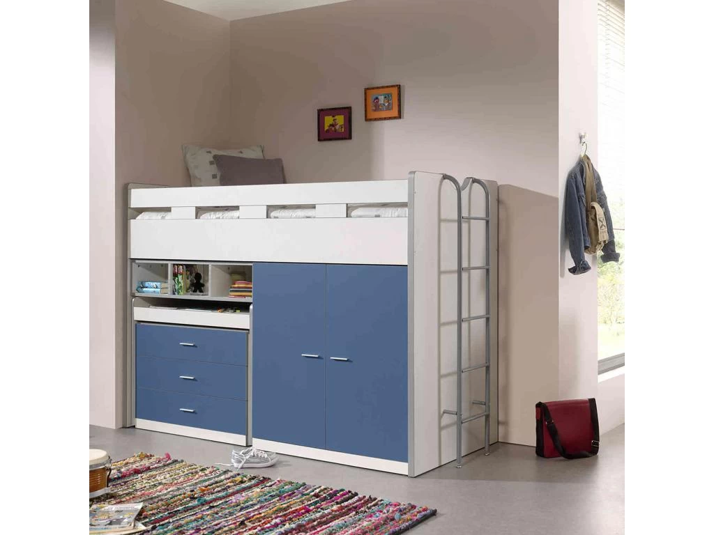 Lit Compact Enfant 90x200 En Bois Bleu 1 Lit Compact Enfant 90x200 En Bois Bleu