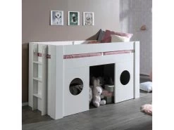 Lit Mezzanine Enfant Cabine En Bois Blanc 90x200 Cm - LT2049 -Magasin de lits lit 15970415