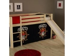 Lit Mezzanine Naturel Pirate Avec Toboggan 90x200
