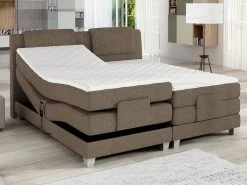 Ensemble Boxspring Tête De Lit + Sommiers Relaxation électrique + Matelas + Surmatelas CASTEL De PALACIO - 2 X 80 X 200 Cm - Tissu Beige