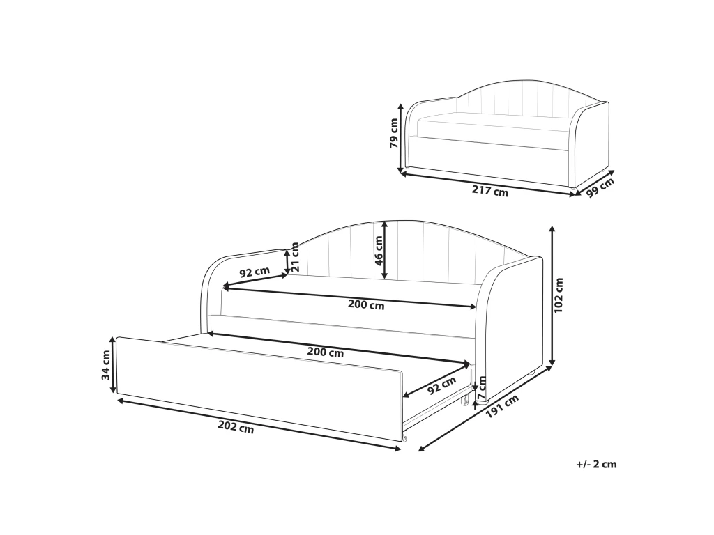 Lit Gigogne En Velours Bleu Clair 90 X 200 Cm EYBURIE 3 Lit Gigogne En Velours Bleu Clair 90 X 200 Cm EYBURIE – Image 3