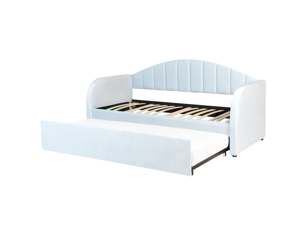 Lit Gigogne En Velours Bleu Clair 90 X 200 Cm EYBURIE 10 Lit Gigogne En Velours Bleu Clair 90 X 200 Cm EYBURIE – Image 10