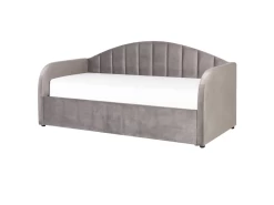 Lit Gigogne En Velours Gris 90 X 200 Cm EYBURIE -Magasin de lits lit 17473865