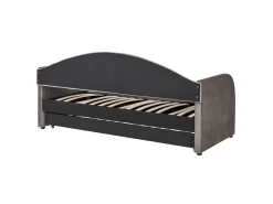 Lit Gigogne En Velours Gris 90 X 200 Cm EYBURIE -Magasin de lits lit 17473869