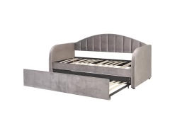 Lit Gigogne En Velours Gris 90 X 200 Cm EYBURIE -Magasin de lits lit 17473873