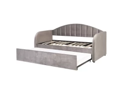 Lit Gigogne En Velours Gris 90 X 200 Cm EYBURIE -Magasin de lits lit 17473875