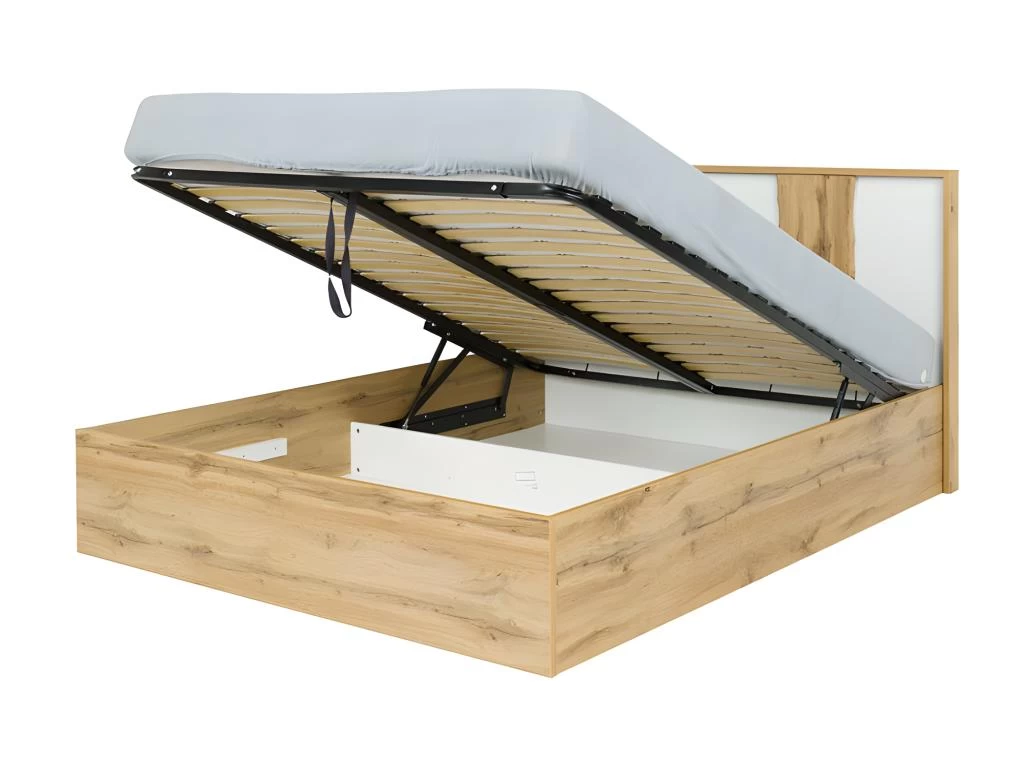 Lit Adulte Design WOOD 160x200 Cm + Option Coffre + LED Dans La Tête De Lit. 3 Lit Adulte Design WOOD 160x200 Cm + Option Coffre + LED Dans La Tête De Lit. – Image 3