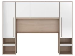 Lit Avec Rangements 160 X 200 Cm - Avec LEDs - Coloris : Naturel Et Blanc Brillant - VELONA -Magasin de lits lit 18378151