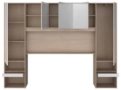 Lit Avec Rangements 160 X 200 Cm - Avec LEDs - Coloris : Naturel Et Blanc Brillant - VELONA -Magasin de lits lit 18378159