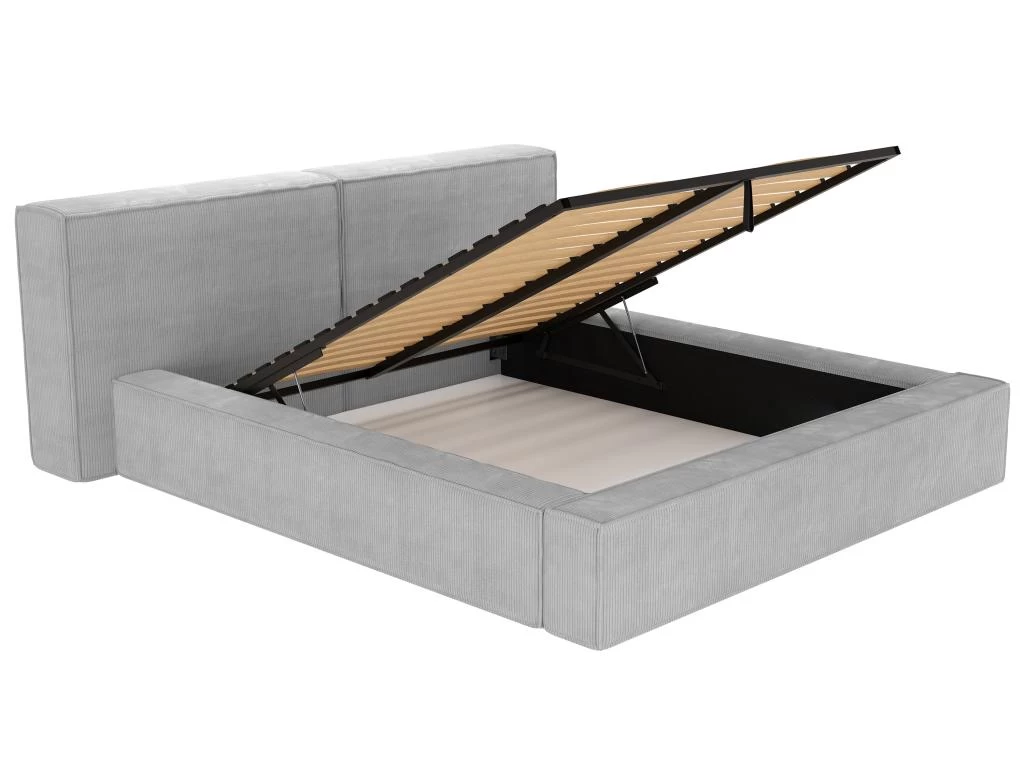 Lit Coffre 160 X 200 Cm - Velours Côtelé - Gris Clair + Matelas - TIMANO 5 Lit Coffre 160 X 200 Cm - Velours Côtelé - Gris Clair + Matelas - TIMANO – Image 5