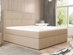 Ensemble Literie Déco Complet Tête De Lit + Sommiers Coffre + Matelas + Surmatelas - 160 X 200 Cm - Beige - LOUMIA De DREAMEA