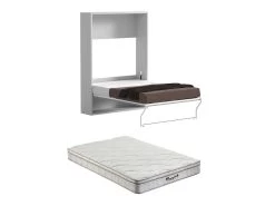 Lit Escamotable 160 X 200 Cm - Ouverture Verticale Manuelle - Blanc + Matelas - MALINA II -Magasin de lits lit 18856881