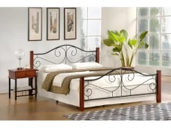 Lit En Bois Et Acier 120 X 200 Cm - Cerise/Noir -Magasin de lits lit 18956719