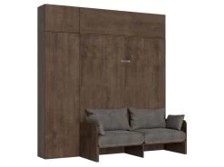 Armoire Lit Escamotable Vertical 160 Kentaro Sofa Avec Colonne Et élements Hauts Noyer