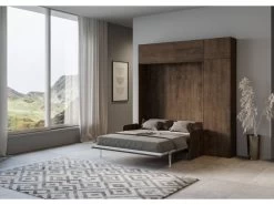 Armoire Lit Escamotable Vertical 160 Kentaro Sofa Avec Colonne Et élements Hauts Noyer -Magasin de lits lit 18965993