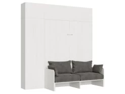 Armoire Lit Escamotable Vertical 160 Kentaro Sofa Avec Colonne Et élements Hauts Frêne Blanc