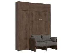 Armoire Lit Escamotable Vertical 140 Kentaro Sofa Avec Colonne Et élements Hauts Noyer