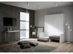 Lit Escamotable Vertical 160 Kentaro Sofa Frêne Blanc -Magasin de lits lit 18966561