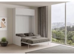 Armoire Lit Escamotable Vertical 160 Kentaro Sofa Avec èlèment Haut Frêne Blanc -Magasin de lits lit 18966647