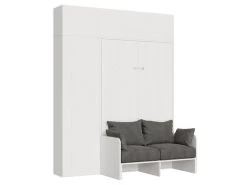 Armoire Lit Escamotable Vertical 140 Kentaro Sofa Avec Colonne Et élements Hauts Frêne Blanc