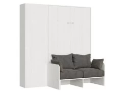 Armoire Lit Escamotable Vertical 140 Kentaro Sofa Avec Colonne Frêne Blanc